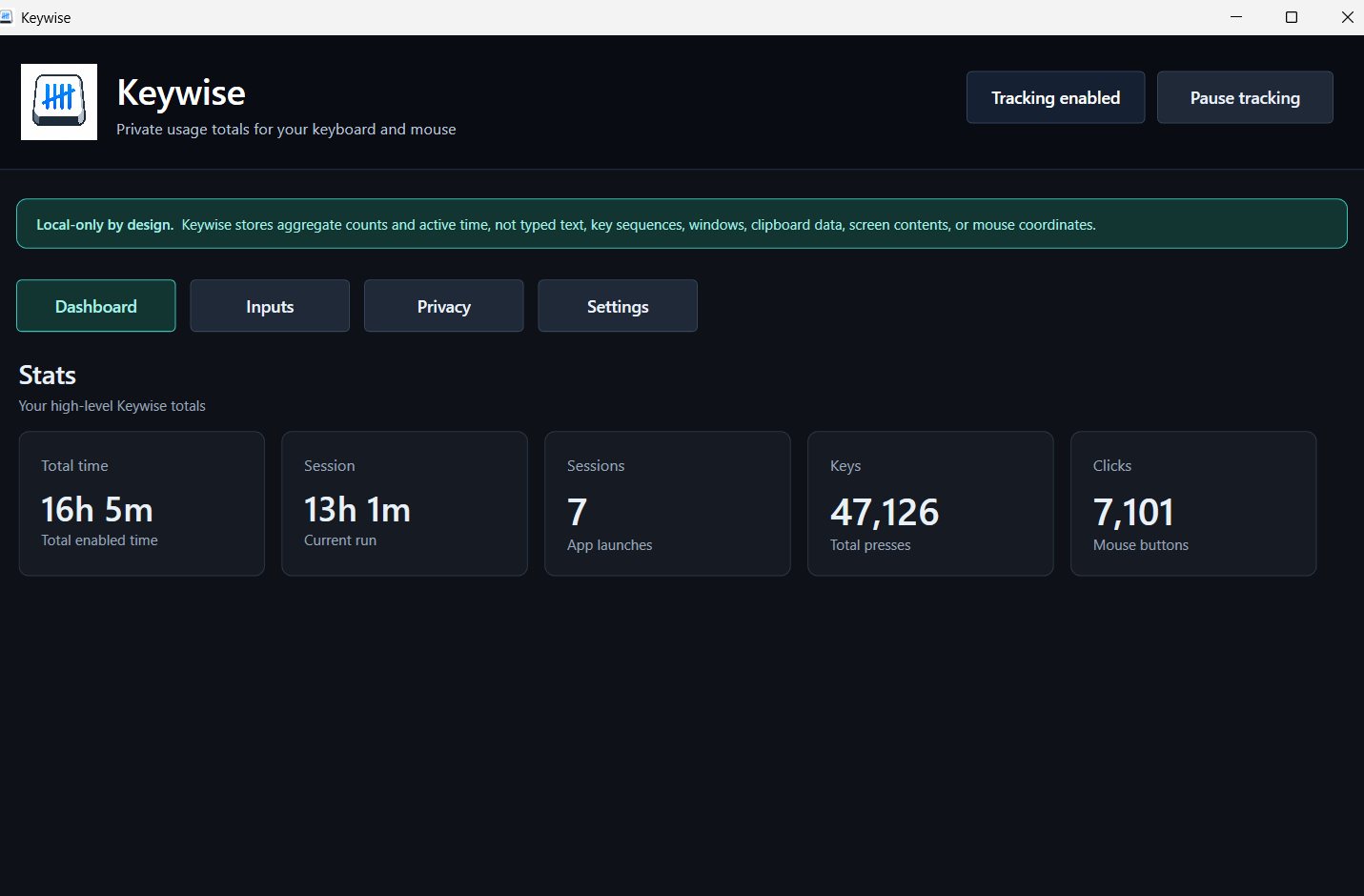 Keywise input statistics dashboard